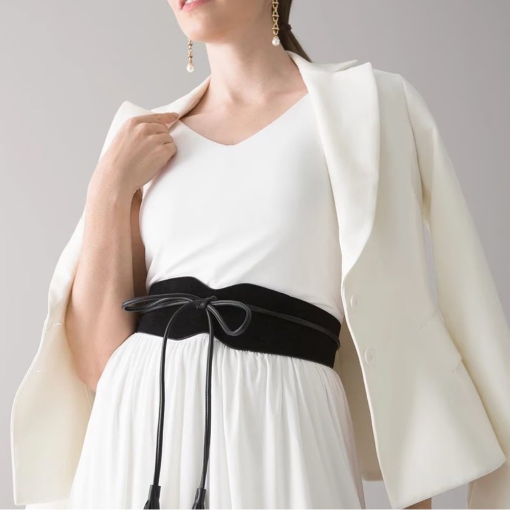 WHBM | Wide Black Belt w Tassels | Size XS/S